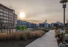 East Link TOD: Overlake Takes Shape for Station Opening An evening shot of Esterra Park on NE Turing St
