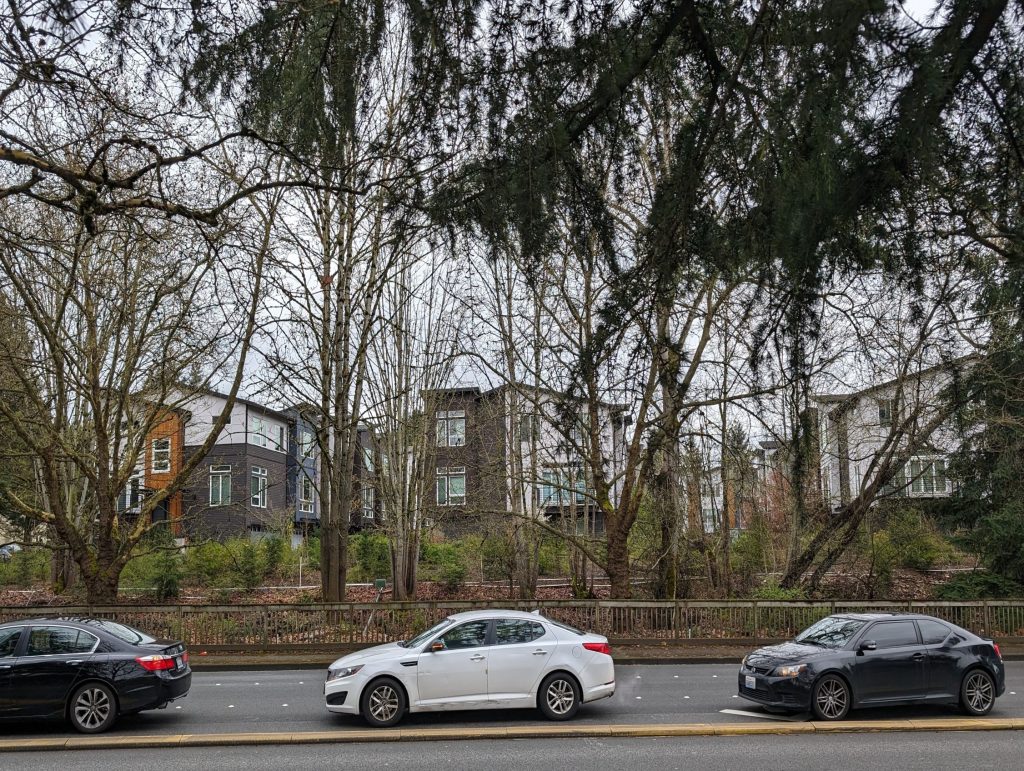 Townhomes behind a row of trees on BelRed Road