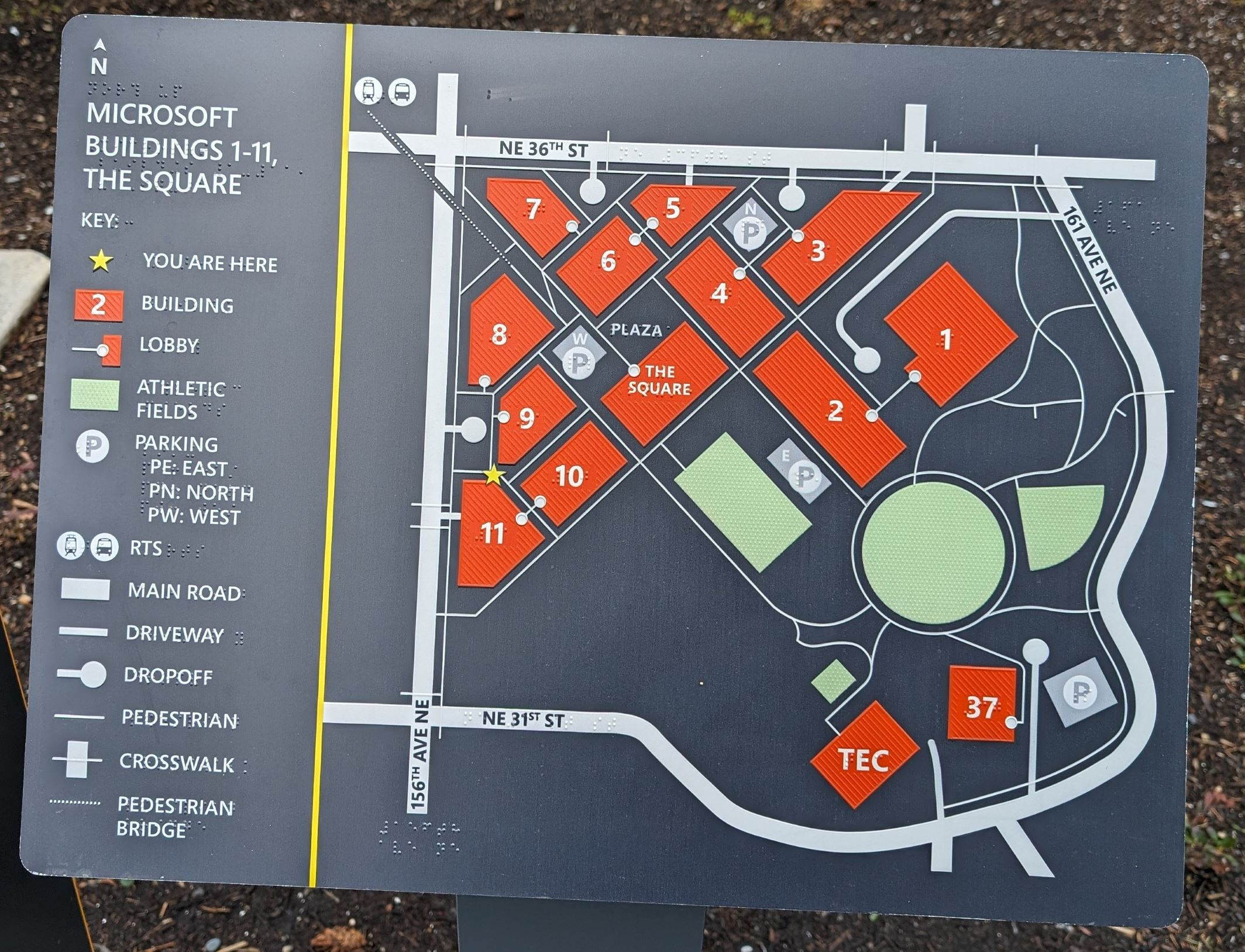 A physical map mounted at the new Microsoft campus.