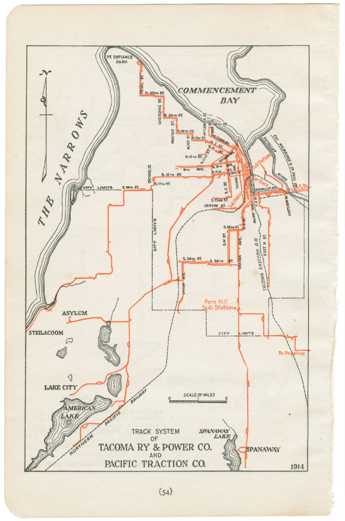 From downtown Tacoma, streetcars ran out to Point Defiance Park, Steilacoom, American Lake, Spanaway, and Puyallup. Much of Greater Tacoma was connected.