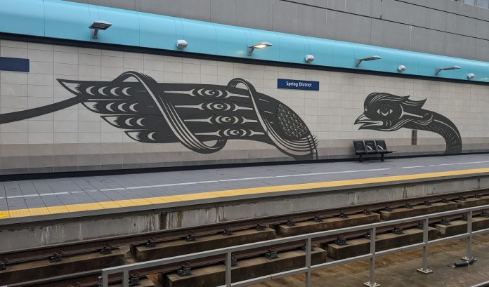 The spring district light rail station with public art