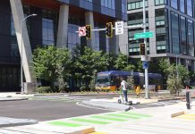 Seattle’s First Protected Intersection Opens at Dexter and Thomas The view looking north on Dexter shows a Route 62 bus approaching the intersection.