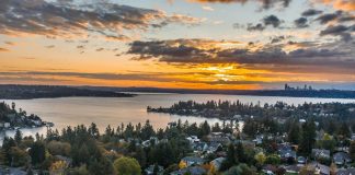 Op-Ed: The Case for Accessory Dwelling Units Aerial view of houses near Lake Washington at sunset.