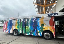 Week Without Driving Challenge Expands to 50 States from Seattle Launchpad The bus wrap ad shows silhouettes of people walking and rolling.