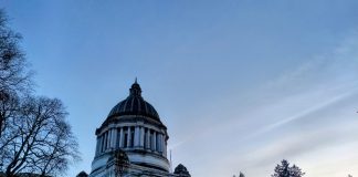 Washington State Capitol dome at dusk