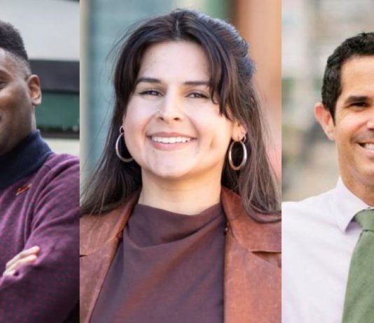 Election Update: Urbanists Mello, Rinck, Scott, and Bateman Coast to Victory Shaun Scott is young black man posed with crossed arms and wears a purple sweater. Alexis Mercedes Rinks is a Latina woman wearing hoop earrings. Ryan Mello is a white man in a shirt and tie.