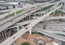 Biden Infrastructure Law Mostly Funded Road Expansion, Leading to Climate Backsliding A tangle of more than a dozen flyover ramps in a I-610 interchange.