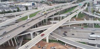 Biden Infrastructure Law Mostly Funded Road Expansion, Leading to Climate Backsliding A tangle of more than a dozen flyover ramps in a I-610 interchange.