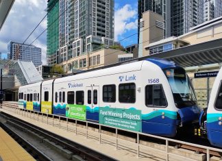 Sound Transit’s Bid to Unlock 75-Year Bonds Finds Second Wind A 2 Line train at Downtown Bellevue Station on a sunny day