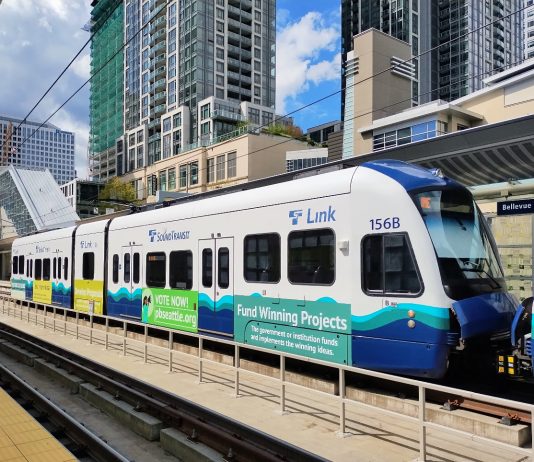 Rivera Proposal Would Slow Down Seattle Light Rail Permitting A 2 Line train at Downtown Bellevue Station on a sunny day