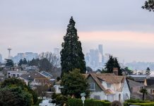 Op-Ed: Seattle Council Should Scale Up Neighborhood Centers in Growth Plan A woman jogs down Wallingford Avenue on a block of single family homes with Lake Union and the Seattle skyline in the background.