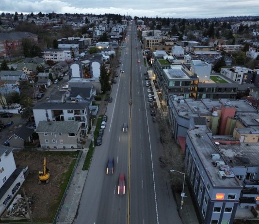 Harrell Growth Plan Would Produce Fewer Affordable Homes Than Alternative 5 A Seattle neighborhood with apartment buildings fronting Aurora Ave N, a busy loud street