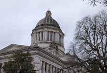 Washington Legislature Rolls Out Wide Array of Public Safety Bills The Olympia capital building with some trees in the foreground.