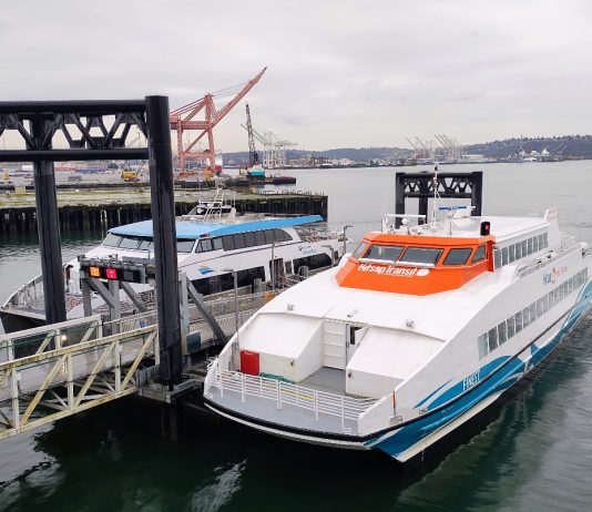 Lawmaker Seeks to Jumpstart New Passenger Ferry Routes Across Puget Sound A King County water taxi and a Kitsap Fast Ferry at Pier 50