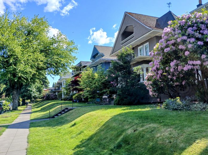 single family home A large home in North Capitol Hill with a sloping front lawn