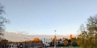 The view from the Mount Baker pedestrian bridge with the Franklin football field at the corner of MLK Way and Rainier Avenue.