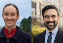 Op-Ed: Katie Wilson is the Zohran Mamdani of Seattle Katie Wilson a red button-up shirt with a navy sweater. Zohran wears a blue suit and a light blue shirt. He wears a beard and a smile.