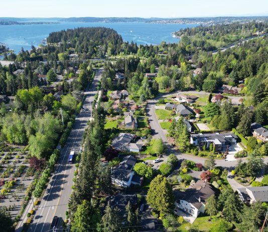 Housing Emergency? Clyde Hill Shuts the Door to Most Middle Housing An area image of a leafy lakefront Clyde Hill neighborhood