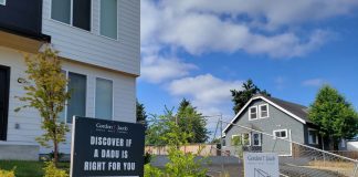 Fire Marshals Target Backyard Cottages with Proposal for Wider Pathway Requirements A sign says "Discover if an ADU is right for you" in front of a home with a backyard cottage.