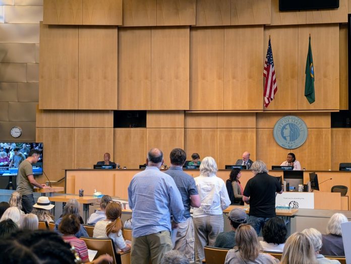 Line of commenters at One Seattle hearing - Trumm 20250912