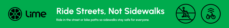 A green graphic with the Lime scootershare and bikeshare logo says 