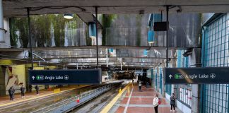 Sound Transit CEO Lays Out Approach to Second Seattle Rail Tunnel A view of the platform at International District Station from partway up the escalator. A few dozens passengers are waiting for trains.