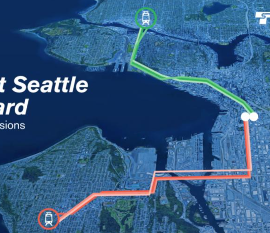 How Ballard and West Seattle Light Rail Became a $30 Billion Undertaking A Sound Transit slide shows a map of Seattle with the West Seattle and Ballard lines indicated on it.