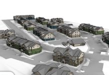 Pierce County Boosts Affordable Housing Creation, Leveraging New Maureen Howard Fund A rendering shows a cluster of lowrise apartment buildings surrounded by surface parking and access roads.