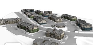 Pierce County Boosts Affordable Housing Creation, Leveraging New Maureen Howard Fund A rendering shows a cluster of lowrise apartment buildings surrounded by surface parking and access roads.