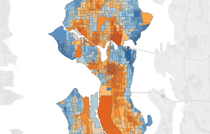 Mayor Final Results Seattle 2025 Map by Jason Weill A color-coded precinct map of Seattle. Harrell precincts are in blue.